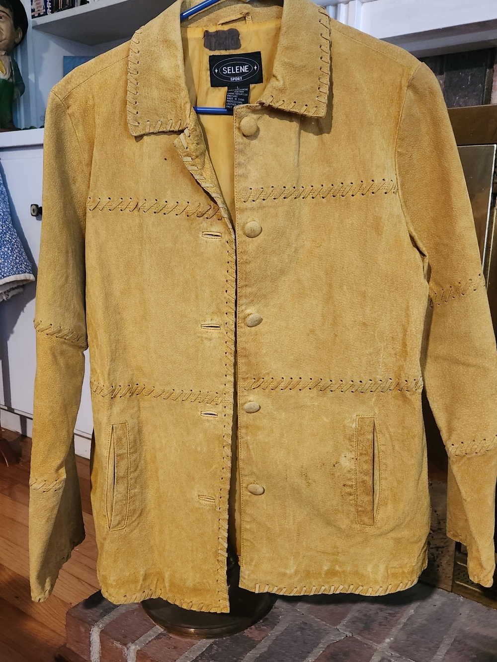 Vintage Selene Suede Button-Up Jacket in Camel Size L Womens